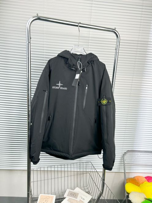 stone island ミリタリー ジャケットコピー 防風 暖かい カップル フード付き ブラック