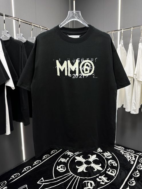 メゾンマルジェラ激安通販コピー半袖Tシャツコットンブラック柔らかい花柄春夏刺繍