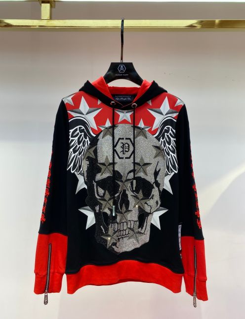 2023年新作 フィリッププレイン tシャツ コピー スカルプリント パーカー ファッション 純綿 ブラック