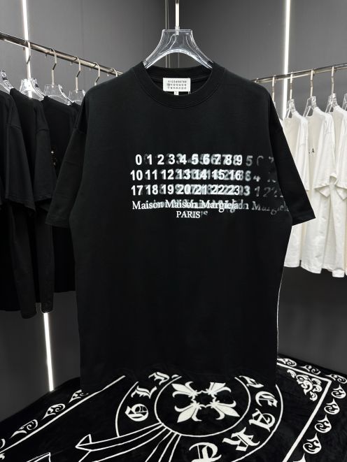 メゾンマルジェラコピー半袖Tシャツコットンブラック柔らかい花柄春夏刺繍