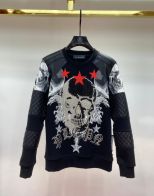 フィリッププレイン tシャツ激安通販 スカルプリント ファッション 純綿パーカー フードなし ブラック