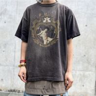 セントマイケル偽物コピー半袖Tシャツコットンブラック柔らかい高級花柄ダメージ加工