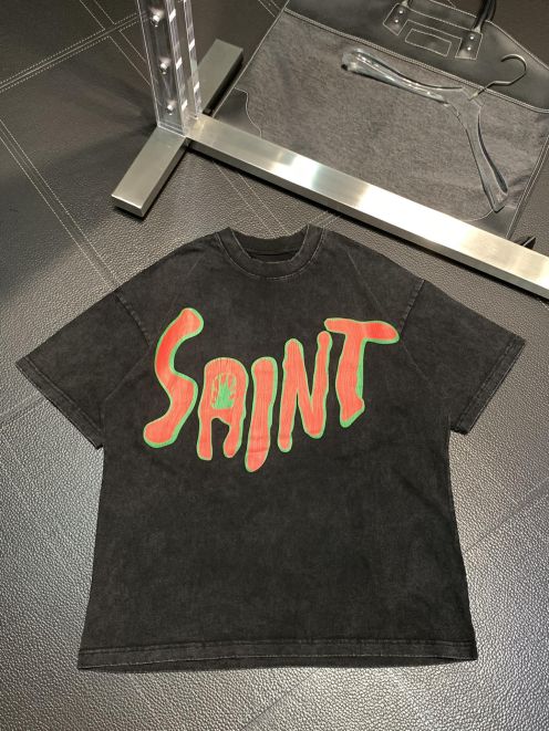 セントマイケル定番人気物コピー半袖Tシャツコットンブラック柔らかい高級花柄ダメージ加工