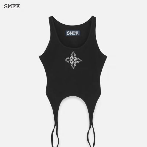 smfk 中国スーパーコピー 純綿 ジレー 無袖トップス セクシー 半身Tシャツ ブラック