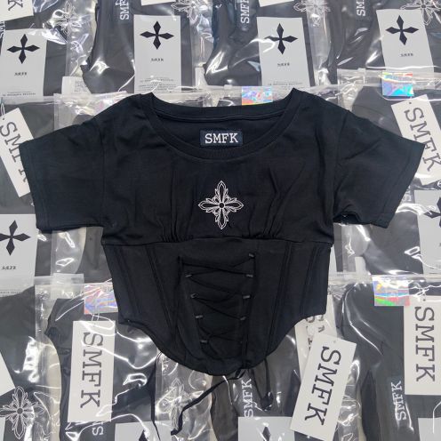 SMFKスナイデル トップス偽物 Tシャツ 純綿 短袖 レディース 半身 純綿 ブラック