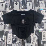 SMFKスナイデル トップス偽物 Tシャツ 純綿 短袖 レディース 半身 純綿 ブラック