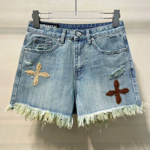 SMFKズボンチェックコピー 短パン ショットパンツ 半身ズボン デニム ファッション 美脚 レディース ブルー
