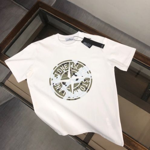 純綿Tシャツ ストーン アイランド ロン t 定価偽物 日常トップス HOT品質保証  柔らかい 2色可選 ホワイト