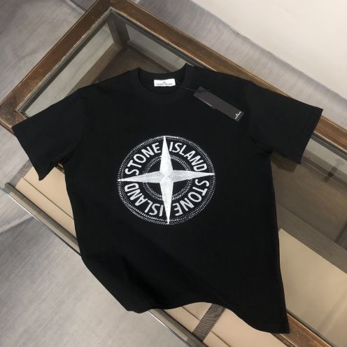 お買い得豊富なstone island トップスｎ級品 トップス 純綿Tシャツ 半袖 シンプル カップル 2色可選 ブラック