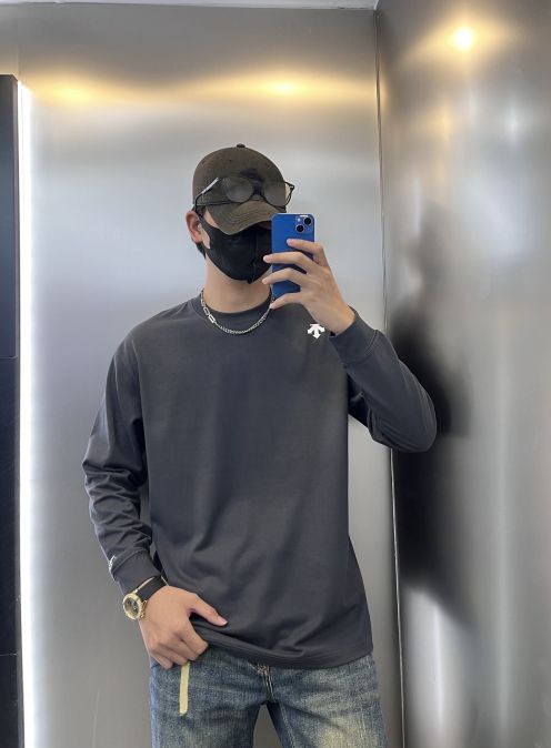 超激得新品 デサント 私服スーパーコピー シンプル  純綿 長袖トップス ゆったり ファッション カップル 男女兼用 グレイ