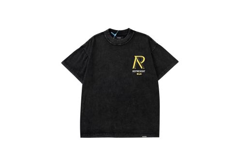 春夏人気定番安い リプレゼント プレミアムリネンシャツ激安通販 半袖 純綿 トップス イエロー文字 ブラックメンズ