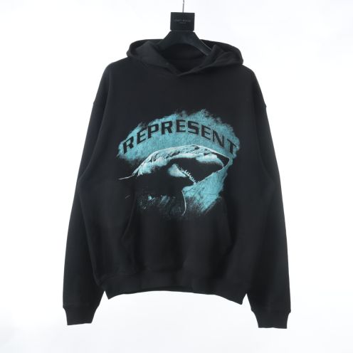 REPRESENT パーカープレゼント意味激安通販 カジュアルトップス 人気もの フード付き 純綿 サメ ブラック