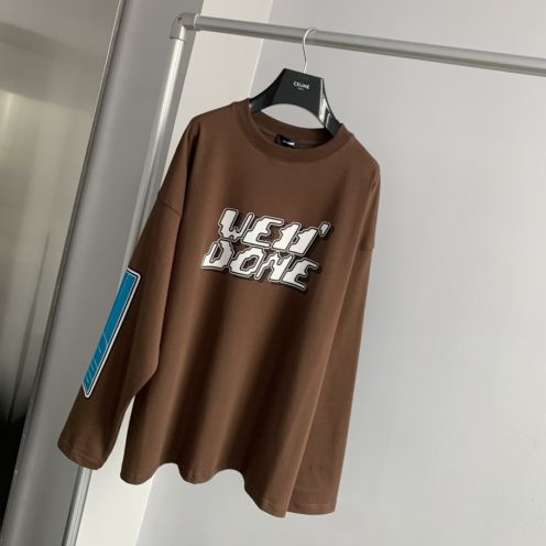 WE11DONE 個性的 トップウェディング偽物 純綿トップス Tシャツ 長袖 ゆったり 柔らかい ブラウン