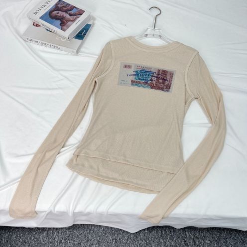 アクネ メンズ tシャツ偽物 純綿 激安品 長袖 トップス プリント フェイクレイヤード 通勤 レディース ブラウン