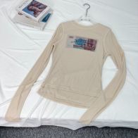 アクネ メンズ tシャツ偽物 純綿 激安品 長袖 トップス プリント フェイクレイヤード 通勤 レディース ブラウン