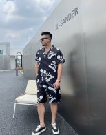 夏新作 マスターマインドとは 意味スーパーコピー 純綿 半袖シャツ ショットパンツ 2点セット チャック 柔らかい ブラック