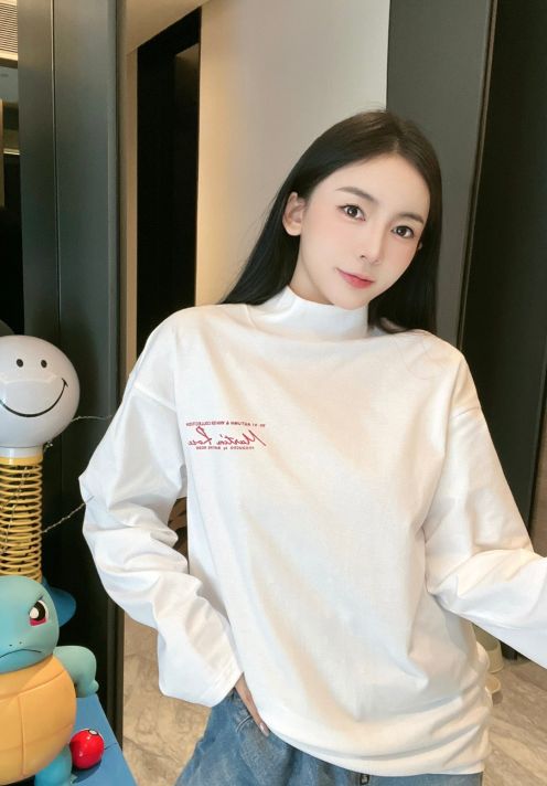 マーティンローズナイキ激安通販 純綿 トップス 長袖 tシャツ シンプル ファッション ハイネック ゆったり ホワイト