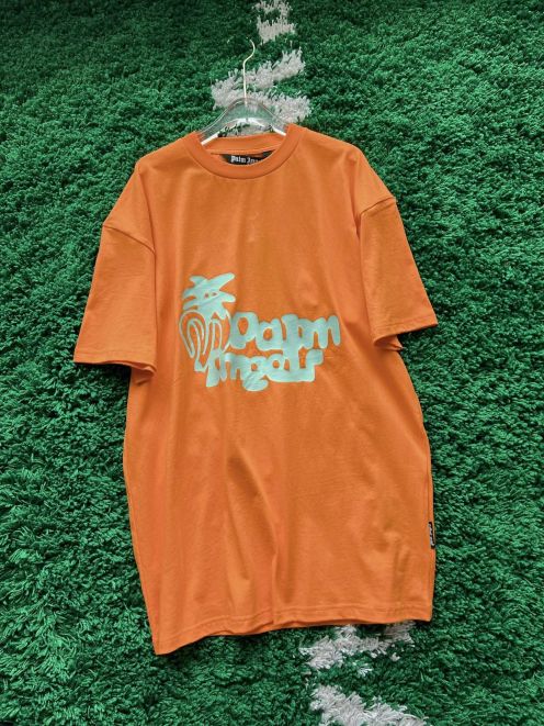 人気定番可愛い パームエンジェルス tシャツ サイズ感コピー 純綿 ファッション 半袖 ココナツプリント 柔らかい オレンジ