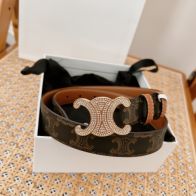 セリーヌエディスーパーコピー 牛革 細ベルト レディース ロゴプリント レザー 人気 パンチング 調整可 ゴールドバックル ブラウン