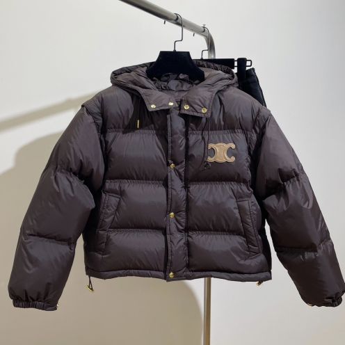 セリーヌ ダウン ジャケットコピートップス 暖かい 保温 アウター 日常服 ショット 調整可 シンプル ブラック
