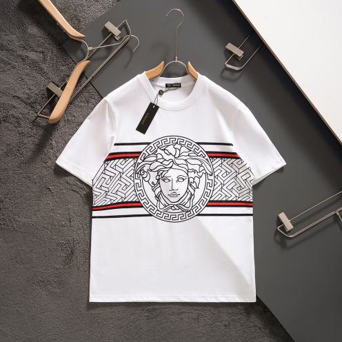 触り心地のいい ヴェルサーチ 半袖シャツ偽物 純綿 トップス ゆったり Tシャツ シンプル プリント 人気 2色可選 ホワイト