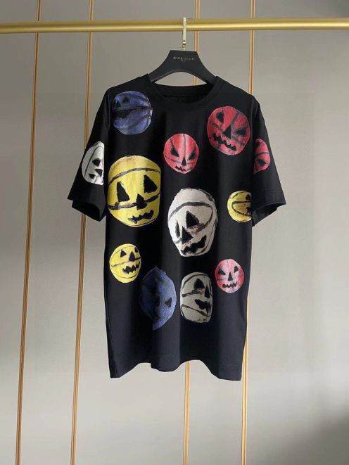 ジバンシー メンズtシャツ激安通販 Tシャツ トップス 純綿 半袖  カボチャプリント 柔らかい ファッション ブラック
