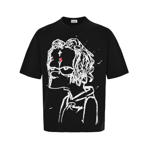 ASKYURSELF 春夏 tシャツ イラスト フリーコピー 半袖 トップス 純綿 プリント 柔らかい シンプル ブラック