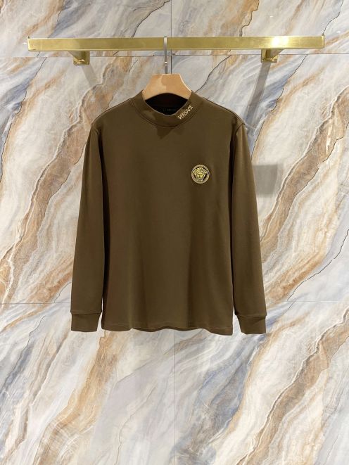 VERSACE 人気新作 ヴェルサーチ シルクシャツ激安通販 長袖Tシャツ トップス 純綿 ゆったり シンプル 3色可選 ブラウン