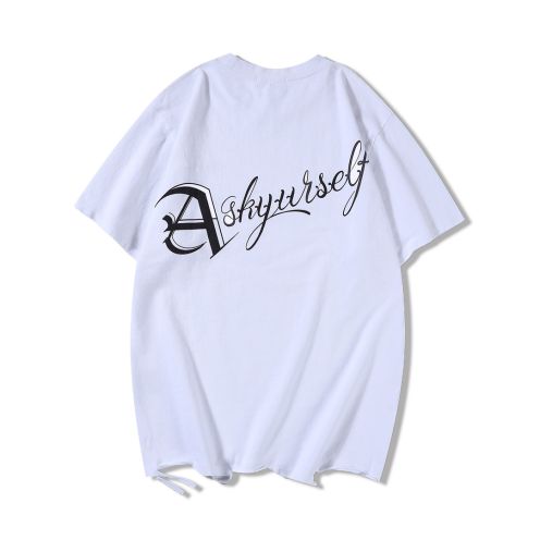 ASKYURSELF 春夏人気セール安い tシャツ イラスト 手書き偽物 トップス 純綿 プリント 柔らかい 半袖 シンプル ホワイト