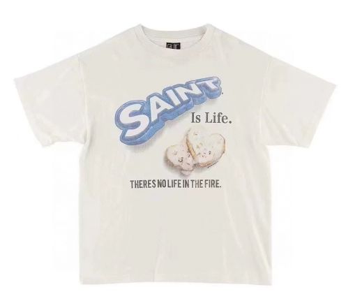 SAINTMICHAEL セントマイケル リステアスーパーコピー 柔らかい トップス 純綿tシャツ 半袖 食べ物プリント ホワイト