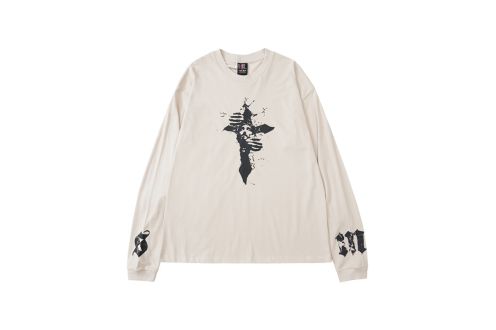SAINTMICHAEL 大活躍 セントマイケル セットアップ激安通販 純綿 ゆたっり 長袖tシャツ プリント トップス カジュアル ホワイト