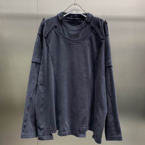 新商品! ユヴェントス tシャツ偽物 純綿 トップス 長袖 ゆったり 男女兼用 フェイクレイヤード ロゴ刺繍 ブラック