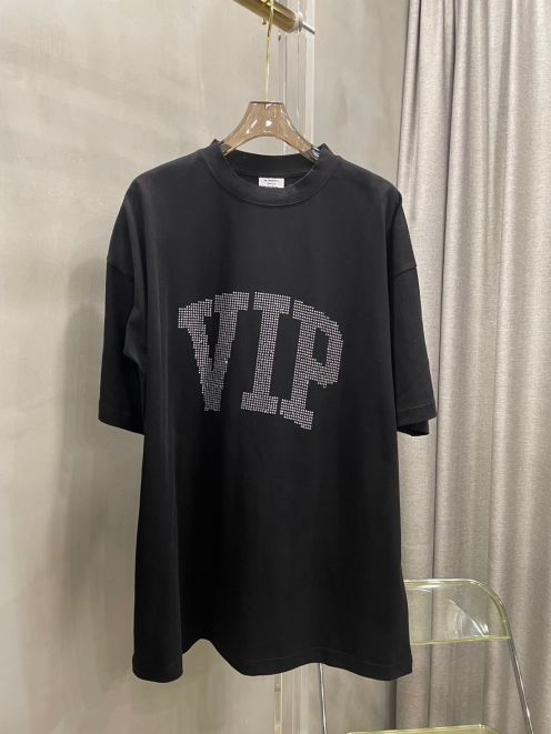 夏新款 ヴェトモン tシャツ 新作コピー 純綿 トップス 短袖  ゆったり ダイヤモンド飾り ブラック