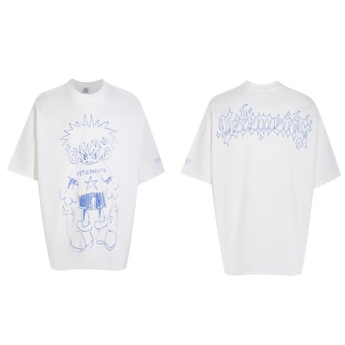 存在感のある ヴェトモン tシャツ 公式激安通販 純綿 トップス 半袖 人気漫画キルア プリント ファッション ホワイト 