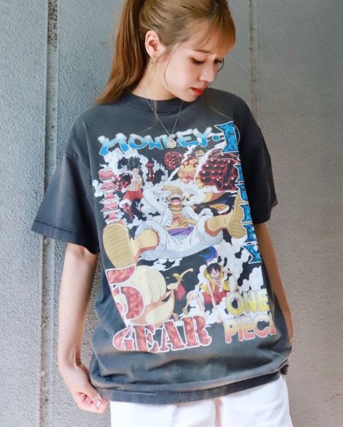 セントマイケル ルックｎ級品 夏服 ワンピース漫画プリント シンプル  純綿 トップス 半袖 カラフル 男女兼用 ブラック