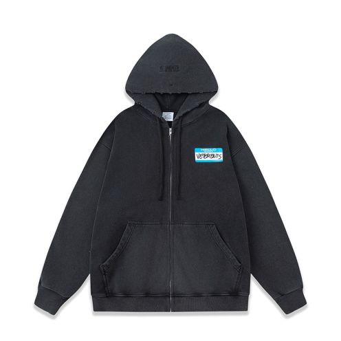 ヴェトモンパーカー メンズスーパーコピー 純綿 トップス 長袖 フード付き 青いロゴプリント 厚い 秋冬服 シンプル ブラック