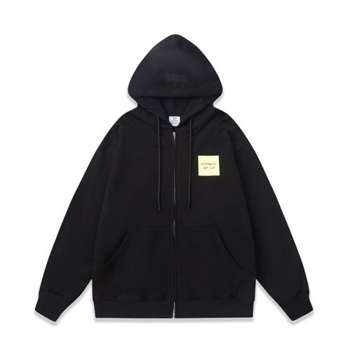ヴェトモンパーカー レディースコピー 純綿 秋冬服トップス 長袖 フード付き 青いロゴプリント 厚い 人気 ブラック