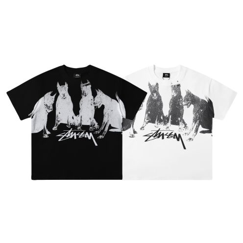 爽やかな ステューシーtシャツ サイズ感偽物 トップス 純綿 柔らかい シンプル 短袖 犬プリント 2色可選