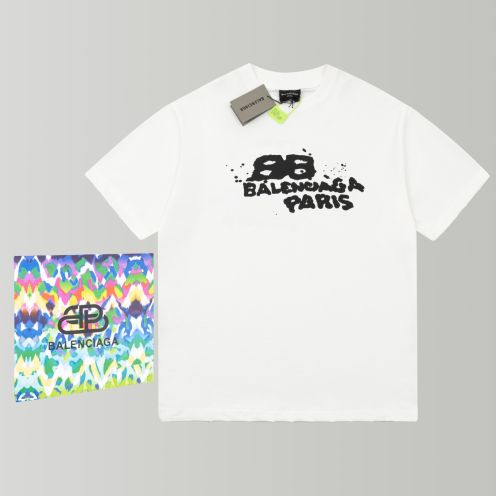 バレンシアガtシャツ激安通販 春夏人気定番安い Tシャツ 純綿 ロゴプリント 男女兼用 ファッション 4色可選 ホワイト
