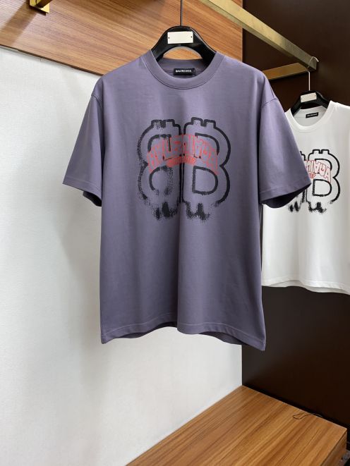春夏限定 バレンシアガ 夏服激安通販 トップス プリント ゆったり カップル 男女兼用 4色可選 パープル