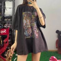 24年夏新款 ウェルダン英語コピー トップス 純綿Tシャツ ゆったり プリント ファッション 人気 ブラック