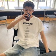 WE11DONE 爽やか！ウェルダン tシャツ偽物 純綿トップス プリント 半袖 柔らかい 日常服 男女兼用 2色可選