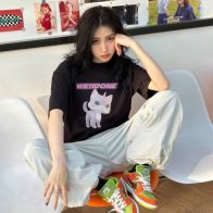 WE11DONE tシャツヘビーウェイトスーパーコピー トップス 純綿 猫のプリント カップル 大人気 シンプル 2色可選