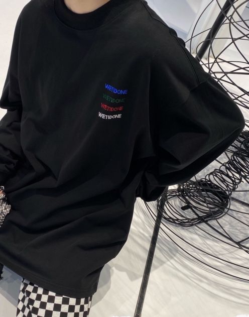 WE11DONE お買い得豊富な ウェルダン tシャツコピー 長袖 tシャツ 純綿トップス ダイヤモンド飾り ブラック