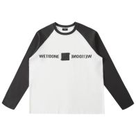WE11DONE 抜群な存在感 ウェアハウス 800 シルエット偽物 長袖 tシャツ 純綿トップス 段だら ロゴプリント ホワイト