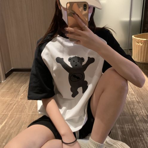 WE11DONE ウエルダンの意味激安通販 半袖 トップス 純綿tシャツ 熊プリント 夏新品 シンプル ブラック