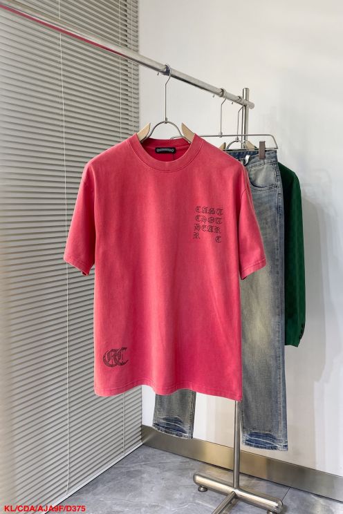 限定セール低価 クロムハーツ 衣類激安通販 Tシャツ トップス 純綿 ゆったり 十字架プリント ファクトリー 2色可選 レッド