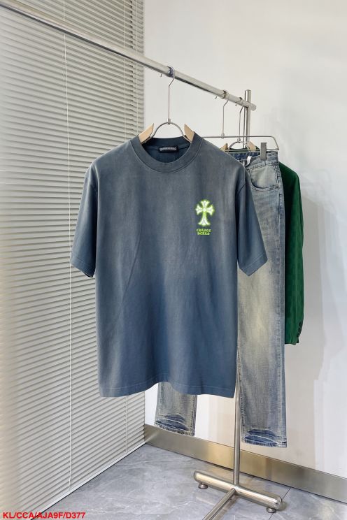 最前線2024 クロムハーツtシャツ 激安コピー トップス 純綿 品質保証 ゆったり レモンイエローロゴ シンプル グレイ
