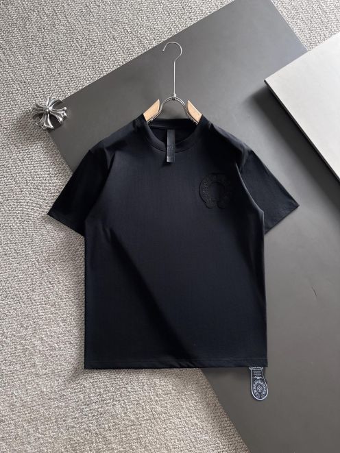 刺繍付き クロムハーツtシャツ値段激安通販 トップス 純綿 柔らかい シンプル 夏 大販売 男女兼用 ブラック