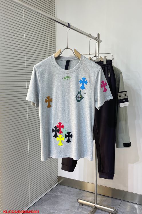 クロムハーツ tシャツ激安通販 トップス 純綿 半袖 カラフル十字架 ファッション 高品質 男女兼用 2色可選